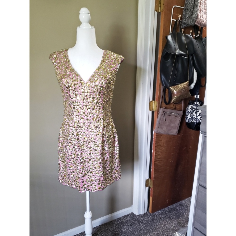 SHERRI HILL Mini Rhinestone Cap Sleeve Dress
